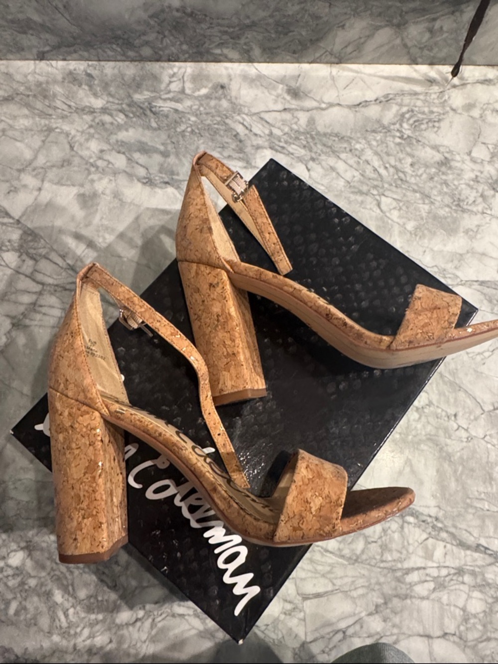 Sam Edelman Yaro Cork Ankle-Strap Block Heel in Natural Tan - Picture 5 of 5